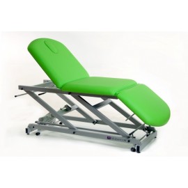 TABLE D'EXAMEN TYPE FAUTEUIL AVEC ROULETTES RÉTRACTABLES, PORTE-ROULEAUX ET BOUCHON FACIAL