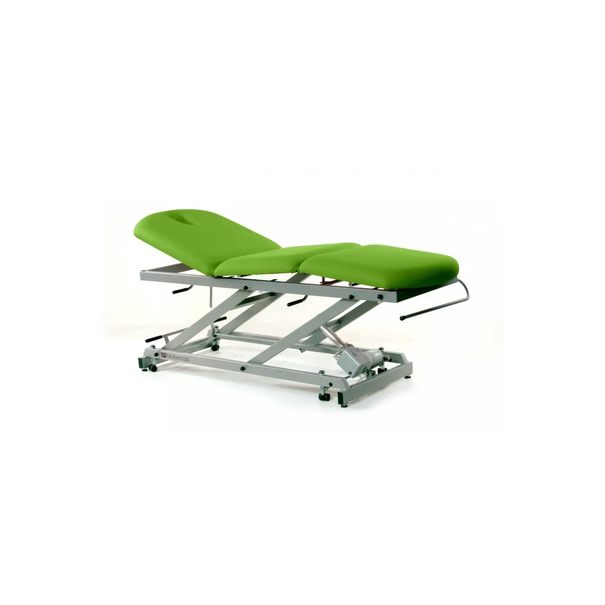 TABLE ÉLECTRIQUE DE 3 PANNEAUX AVEC ARTICULATION CENTRALE, ROULETTES RÉTRACTABLES, PORTE-ROULEAUX  ET BOUCHON FACIAL