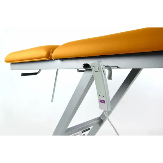 TABLE D'EXAMEN ÉLECTRIQUE AVEC ROULETTES RÉTRACTABLES, BOUCHON FACIAL ET PORTE-ROULEAUX