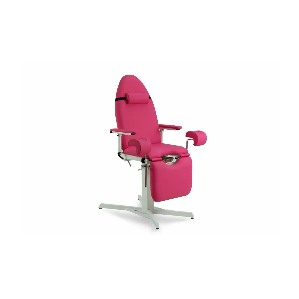 FAUTEUIL GYNÉCOLOGIQUE À HAUTEUR FIXE AVEC JAMBIÈRES GYNÉCOLOGIQUE ET PLATEAU AMOVIBLE EN ACIER INOXYDABLE  