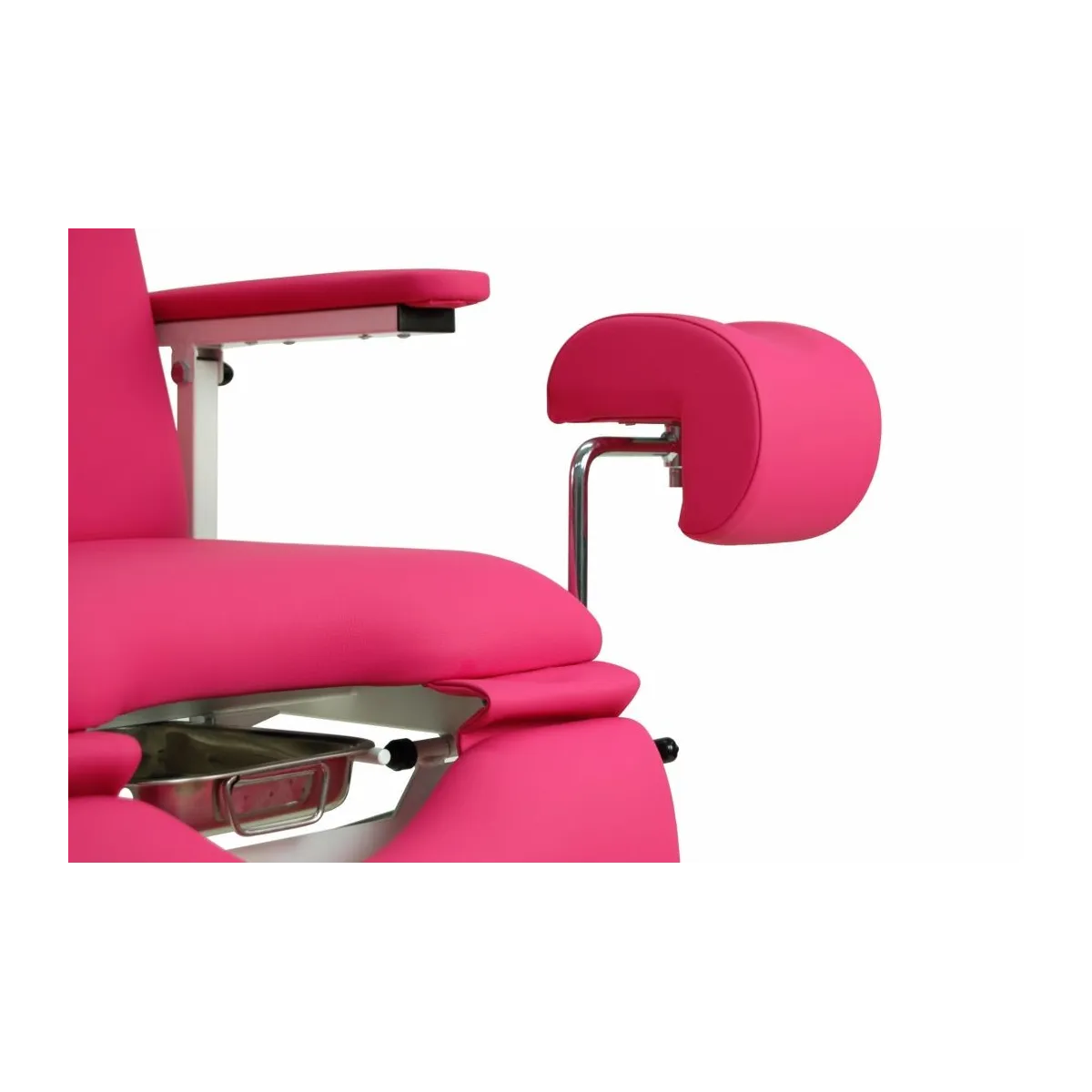 FAUTEUIL GYNÉCOLOGIQUE À HAUTEUR FIXE AVEC JAMBIÈRES GYNÉCOLOGIQUE ET PLATEAU AMOVIBLE EN ACIER INOXYDABLE  