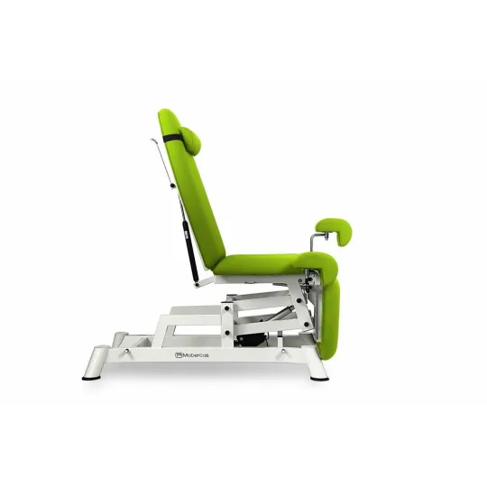 FAUTEUIL GYNÉCOLOGIQUE À HAUTEUR RÉGLABLE AVEC JAMBIÈRES GYNÉCOLOGIQUES ET PLATEAU AMOVIBLE 