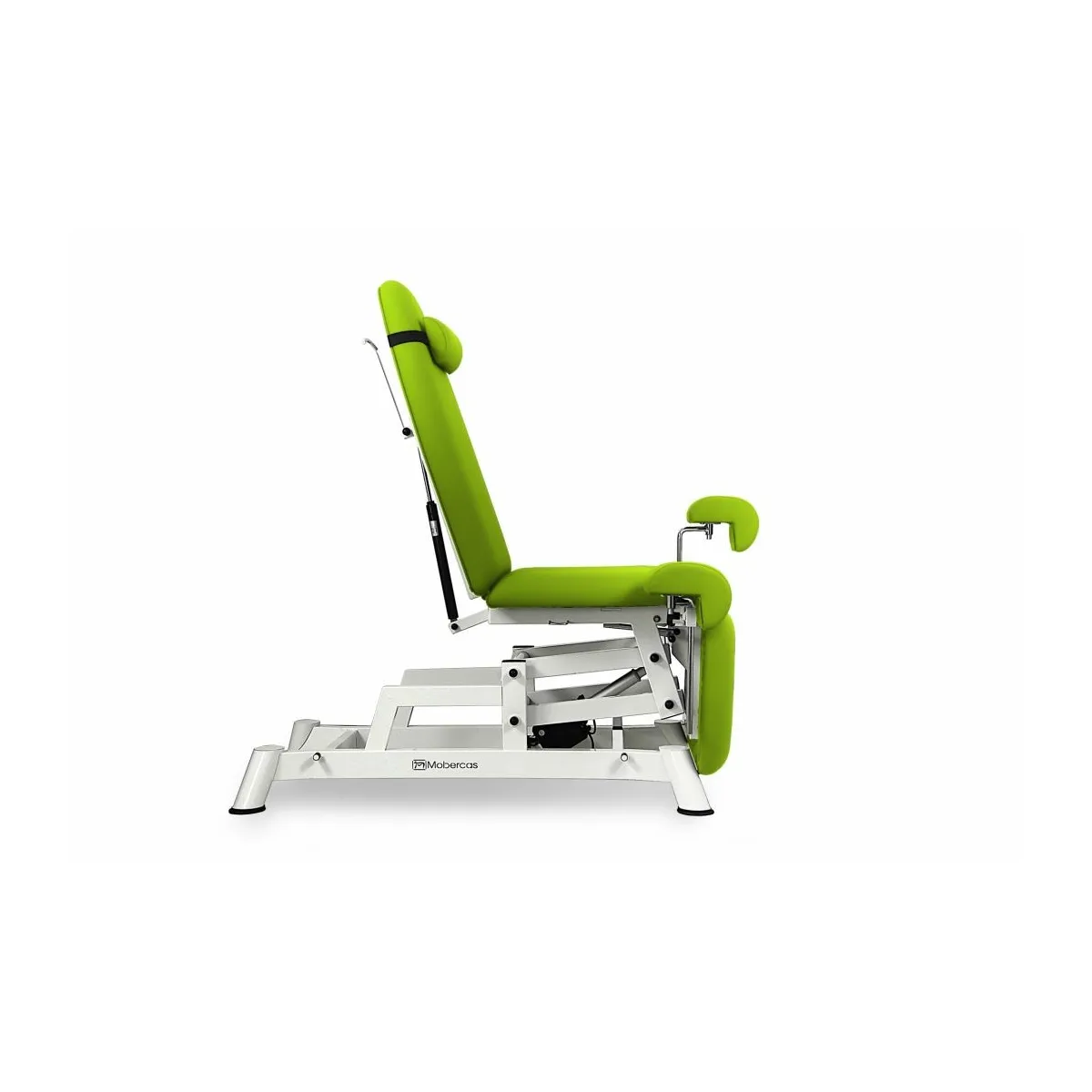 FAUTEUIL GYNÉCOLOGIQUE À HAUTEUR RÉGLABLE AVEC JAMBIÈRES GYNÉCOLOGIQUES ET PLATEAU AMOVIBLE 