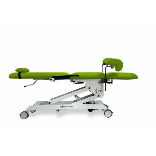 FAUTEUIL GYNÉCOLOGIQUE AVEC 2 MOTEURS, JAMBIÈRES GYNÉCOLOGIQUES, PLATEAU AMOVIBLE, TRENDELENBURG, ACCOUDOIRS ET ROUES