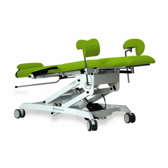 FAUTEUIL GYNÉCOLOGIQUE AVEC 2 MOTEURS, JAMBIÈRES GYNÉCOLOGIQUES, PLATEAU AMOVIBLE, TRENDELENBURG, ACCOUDOIRS ET ROUES