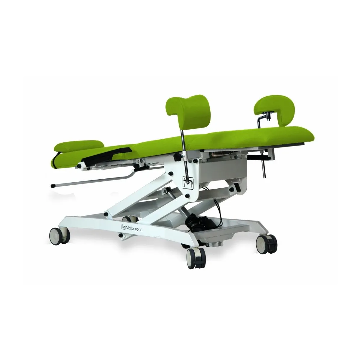 FAUTEUIL GYNÉCOLOGIQUE AVEC 2 MOTEURS, JAMBIÈRES GYNÉCOLOGIQUES, PLATEAU AMOVIBLE, TRENDELENBURG, ACCOUDOIRS ET ROUES
