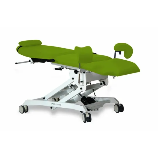 FAUTEUIL GYNÉCOLOGIQUE AVEC 2 MOTEURS, JAMBIÈRES GYNÉCOLOGIQUES, PLATEAU AMOVIBLE, TRENDELENBURG, ACCOUDOIRS ET ROUES