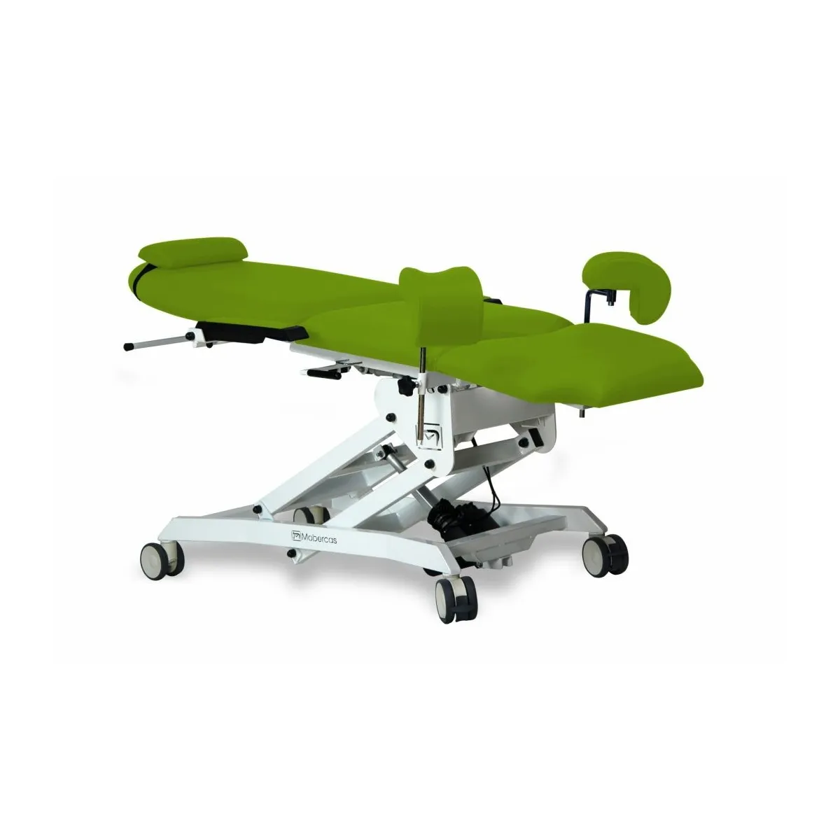 FAUTEUIL GYNÉCOLOGIQUE AVEC 2 MOTEURS, JAMBIÈRES GYNÉCOLOGIQUES, PLATEAU AMOVIBLE, TRENDELENBURG, ACCOUDOIRS ET ROUES