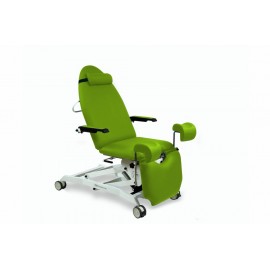 FAUTEUIL GYNÉCOLOGIQUE AVEC 2 MOTEURS, JAMBIÈRES GYNÉCOLOGIQUES, PLATEAU AMOVIBLE, TRENDELENBURG, ACCOUDOIRS ET ROUES
