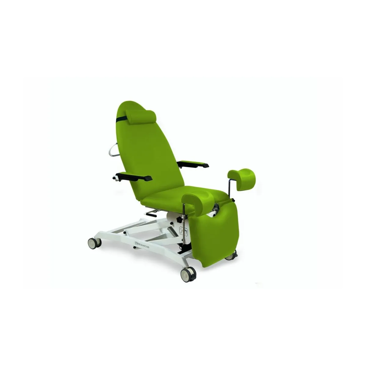 FAUTEUIL GYNÉCOLOGIQUE AVEC 2 MOTEURS, JAMBIÈRES GYNÉCOLOGIQUES, PLATEAU AMOVIBLE, TRENDELENBURG, ACCOUDOIRS ET ROUES
