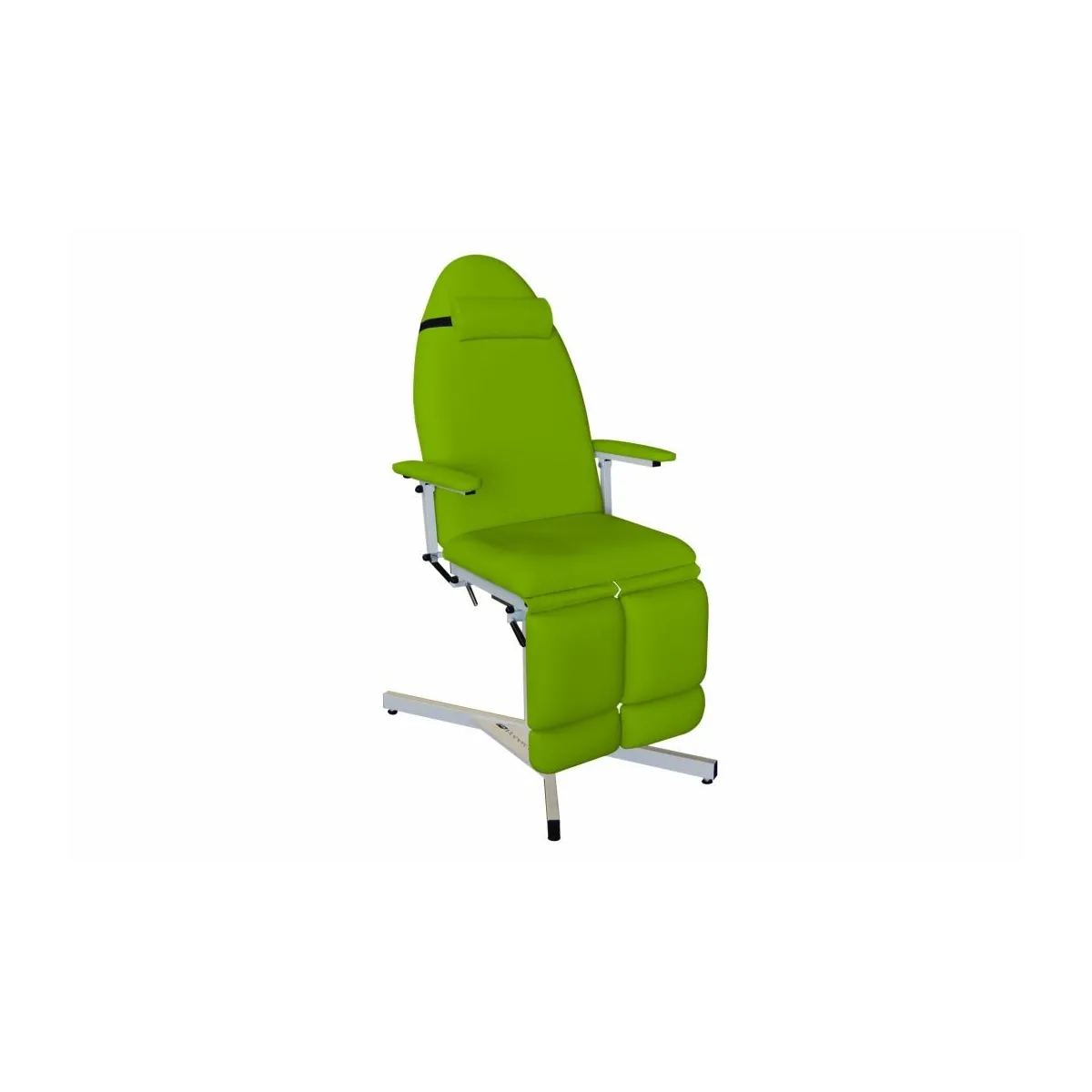 FAUTEUIL DE PODOLOGIE À HAUTEUR FIXE AVEC JAMBIÈRES EXTENSIBLES, REPOSE-TÊTE RÉGLABLE ET ACCOUDOIRS RELEVABLES
