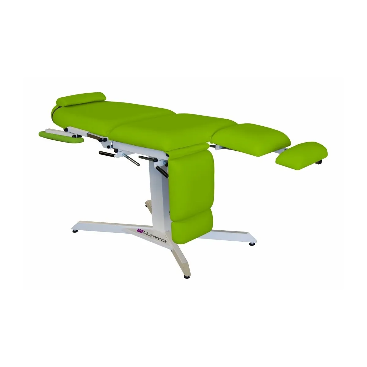 FAUTEUIL DE PODOLOGIE À HAUTEUR FIXE AVEC JAMBIÈRES EXTENSIBLES, REPOSE-TÊTE RÉGLABLE ET ACCOUDOIRS RELEVABLES