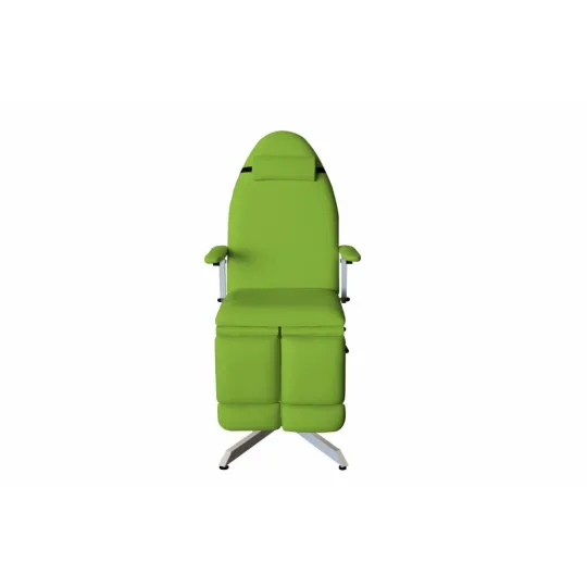 FAUTEUIL DE PODOLOGIE À HAUTEUR FIXE AVEC JAMBIÈRES EXTENSIBLES, REPOSE-TÊTE RÉGLABLE ET ACCOUDOIRS RELEVABLES