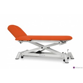 TABLE ÉLECTRIQUE 2 PANNEAUX AVEC ACCOUDOIRS, PORTE-ROULEAUX, BOUCHON FACIAL ET ROULETTES RÉTRACTABLES