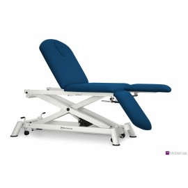 TABLE ÉLECTRIQUE 3 PANNEAUX AVEC JAMBIÈRES INDÉPENDANTES, BOUCHON FACIAL ET ROULETTES RÉTRACTABLES