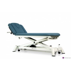 TABLE ÉLECTRIQUE 2 PANNEAUX, TÊTIÈRE AVEC ACCOUDOIRS, PORTE-ROULEAUX, BOUCHON FACIAL ET ROULETTES RÉTRACTABLES