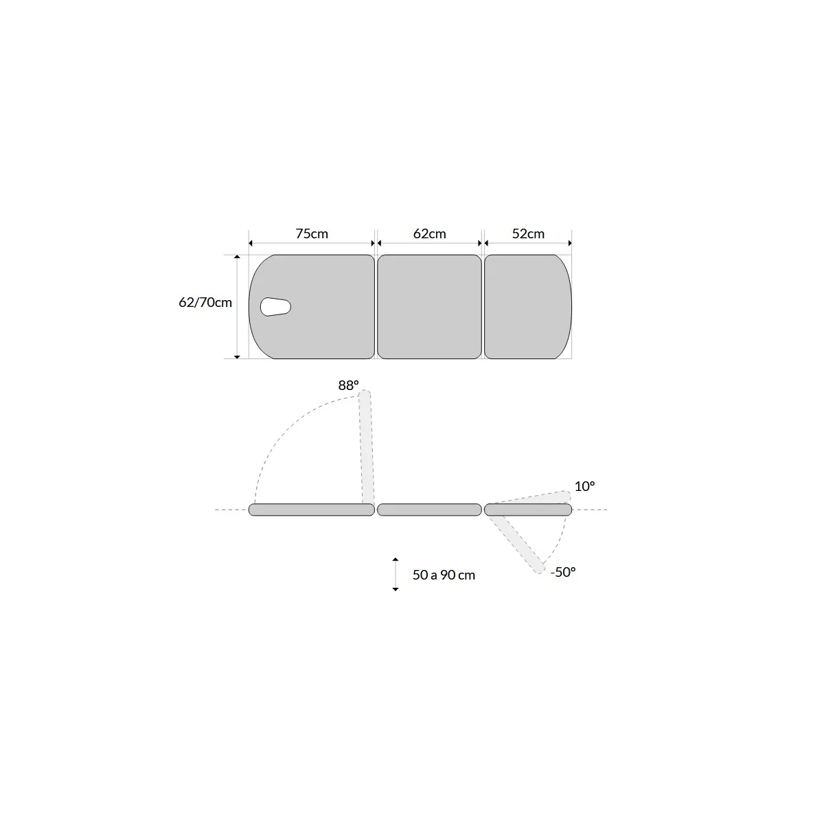 TABLE ÉLECTRIQUE 3 PANNEAUX AVEC PORTE-ROULEAUX, BOUCHON FACIAL ET ROULETTES RÉTRACTABLES