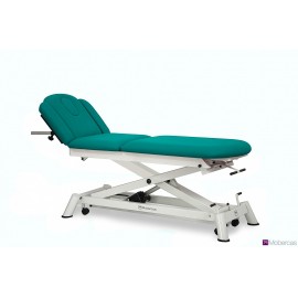 TABLE ÉLECTRIQUE 3 PANNEAUX AVEC DOSSIER PRO / DÉCLIVE, ACCOUDOIRS, BOUCHON FACIAL ET ROULETTES RÉTRACTABLES