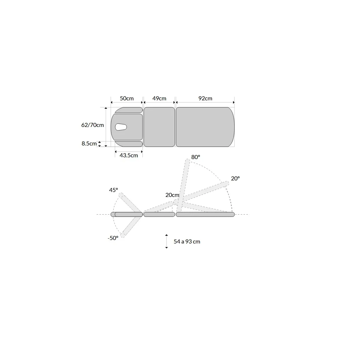 TABLE ÉLECTRIQUE 3 PANNEAUX AVEC ACCOUDOIRS, 3 MOTEURS, CYPHOSE, PORTE-ROULEAUX, BOUCHON FACIAL ET ROULETTES RÉTRACTABLES