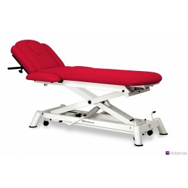 TABLE HYDRAULIQUE AVEC DOSSIER PROCLIVE / DÉCLIVE, ACCOUDOIRS, PORTE-ROULEAUX, BOUCHON FACIAL ET ROULETTES RÉTRACTABLES