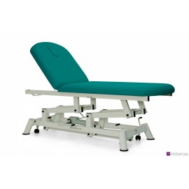 TABLE D'EXAMEN HYDRAULIQUE 2 PANNEAUX AVEC PORTE-ROULEAUX, BOUCHON FACIAL ET ROULETTES RÉTRACTABLES