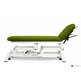 TABLE HYDRAULIQUE 2 PLANS AVEC DOSSIER PROCLIVE / DÉCLIVE, ACCOUDOIRS, PORTE-ROULEAUX, BOUCHON FACIAL ET ROULETTES RÉTRACTABLES