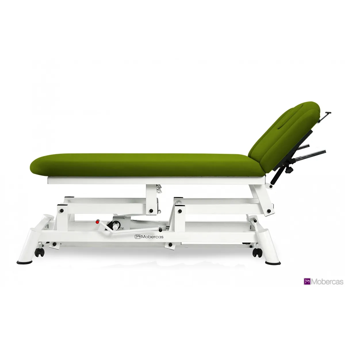 TABLE HYDRAULIQUE 2 PLANS AVEC DOSSIER PROCLIVE / DÉCLIVE, ACCOUDOIRS, PORTE-ROULEAUX, BOUCHON FACIAL ET ROULETTES RÉTRACTABLES