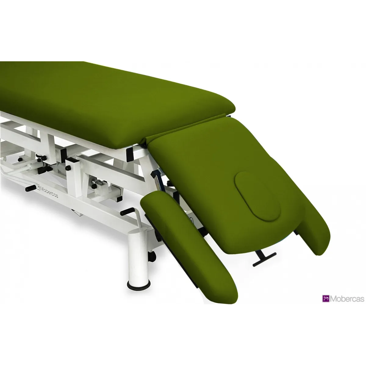 TABLE HYDRAULIQUE 2 PLANS AVEC DOSSIER PROCLIVE / DÉCLIVE, ACCOUDOIRS, PORTE-ROULEAUX, BOUCHON FACIAL ET ROULETTES RÉTRACTABLES