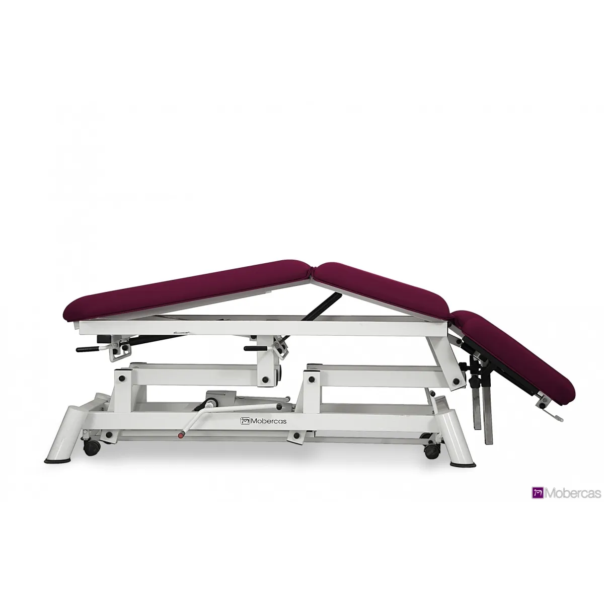 TABLE HYDRAULIQUE AVEC CYPHOSE, TRENDELENBURG, ACCOUDOIRS AU DOSSIER, BOUCHON FACIAL ET ROULETTES RÉTRACTABLES