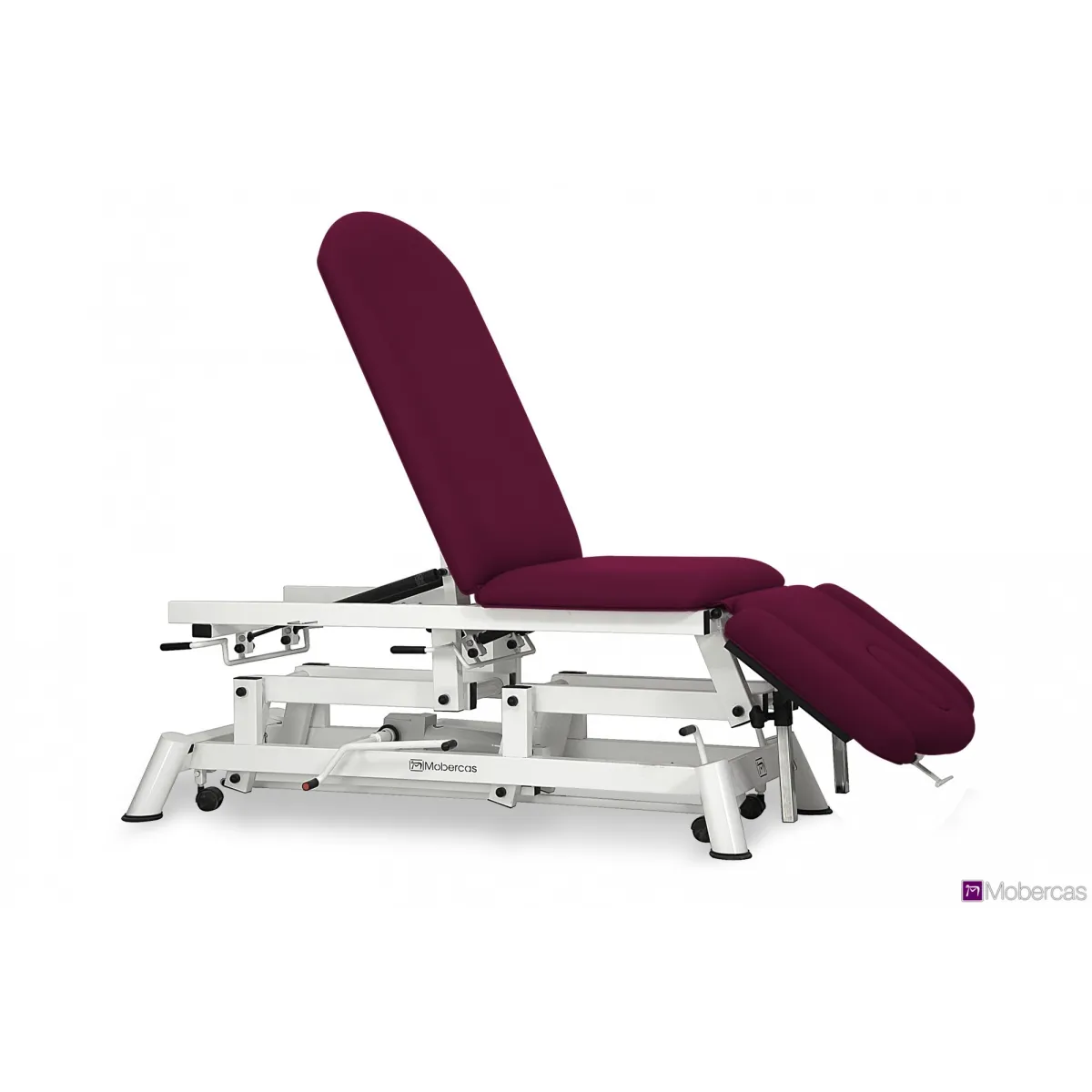 TABLE HYDRAULIQUE AVEC CYPHOSE, TRENDELENBURG, ACCOUDOIRS AU DOSSIER, BOUCHON FACIAL ET ROULETTES RÉTRACTABLES