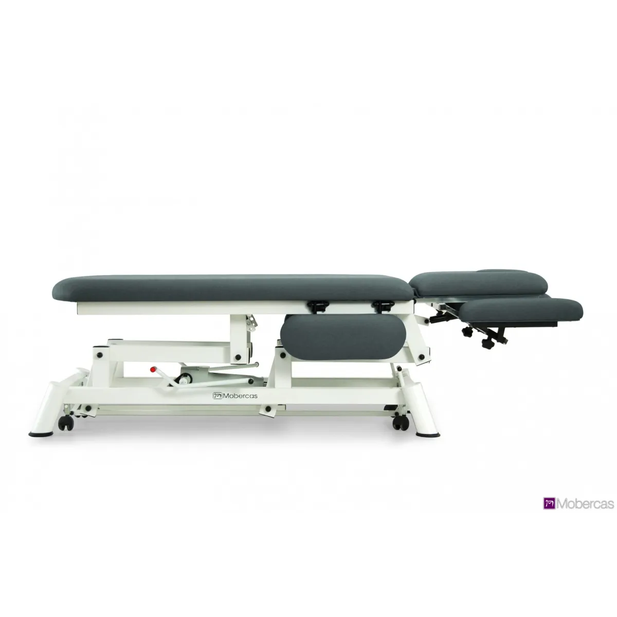 TABLE HYDRAULIQUE AVEC DOSSIER PROCLIVE / DÉCLIVE, ACCOUDOIRS, PORTE-ROULEAUX, BOUCHON FACIAL ET ROULETTES RÉTRACTABLES