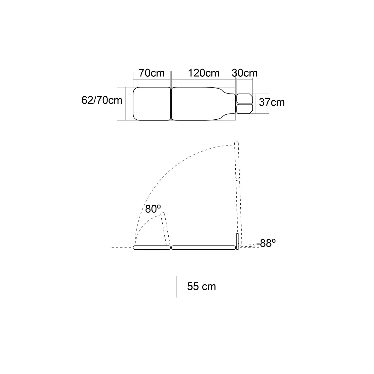 TABLE DIVAN AVEC VERTICALISATION MOTORISÉE, REPOSE-PIEDS AMOVIBLES, ROULETTES RÉTRACTABLES