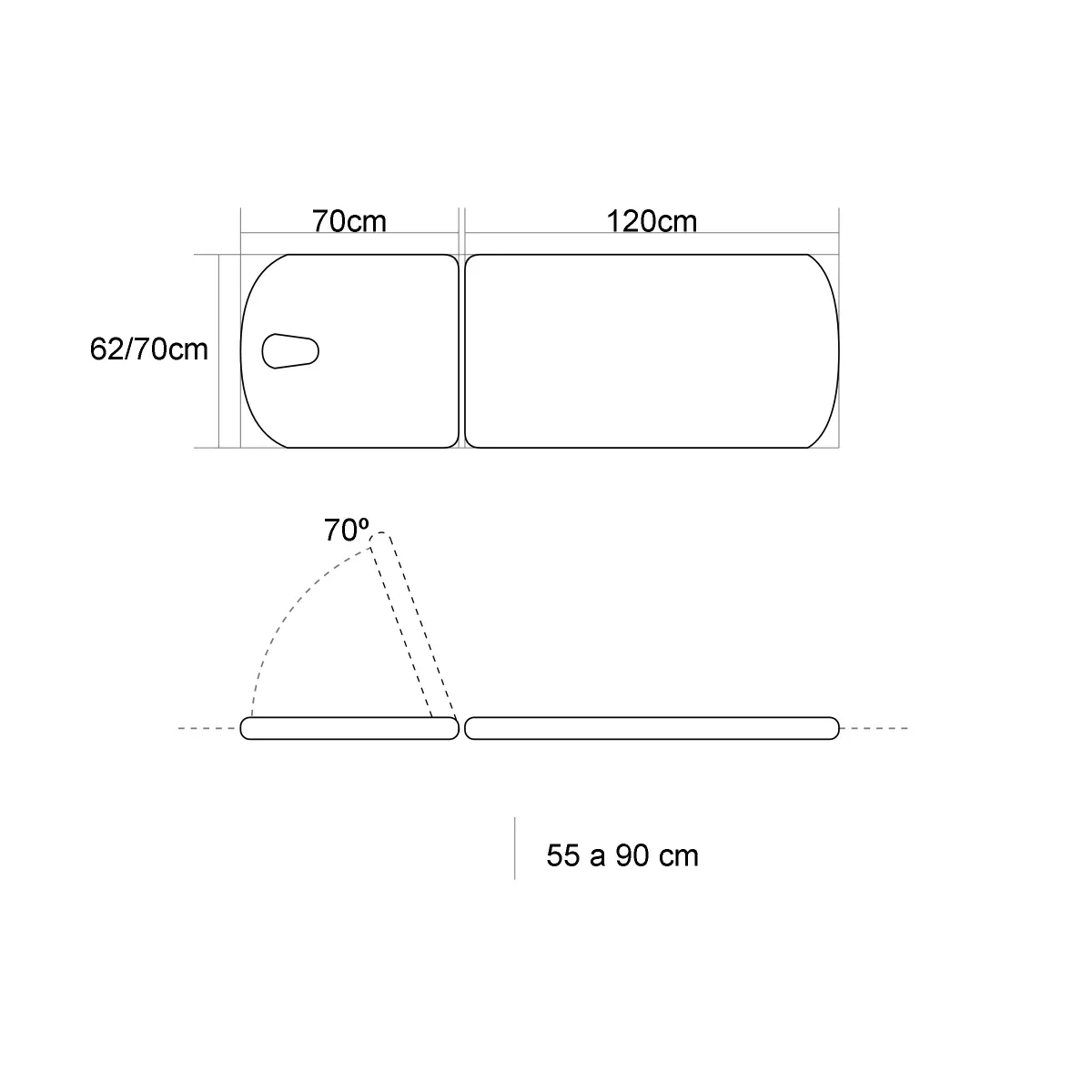 TABLE d'EXAMEN HYDRAULIQUE AVEC PORTE-ROULEAUX ET BOUCHON FACIAL