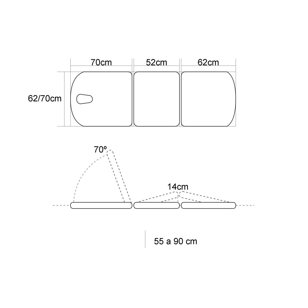TABLE ÉLECTRIQUE DE 3 PANNEAUX AVEC ARTICULATION CENTRALE, PORTE-ROULEAUX ET BOUCHON FACIAL