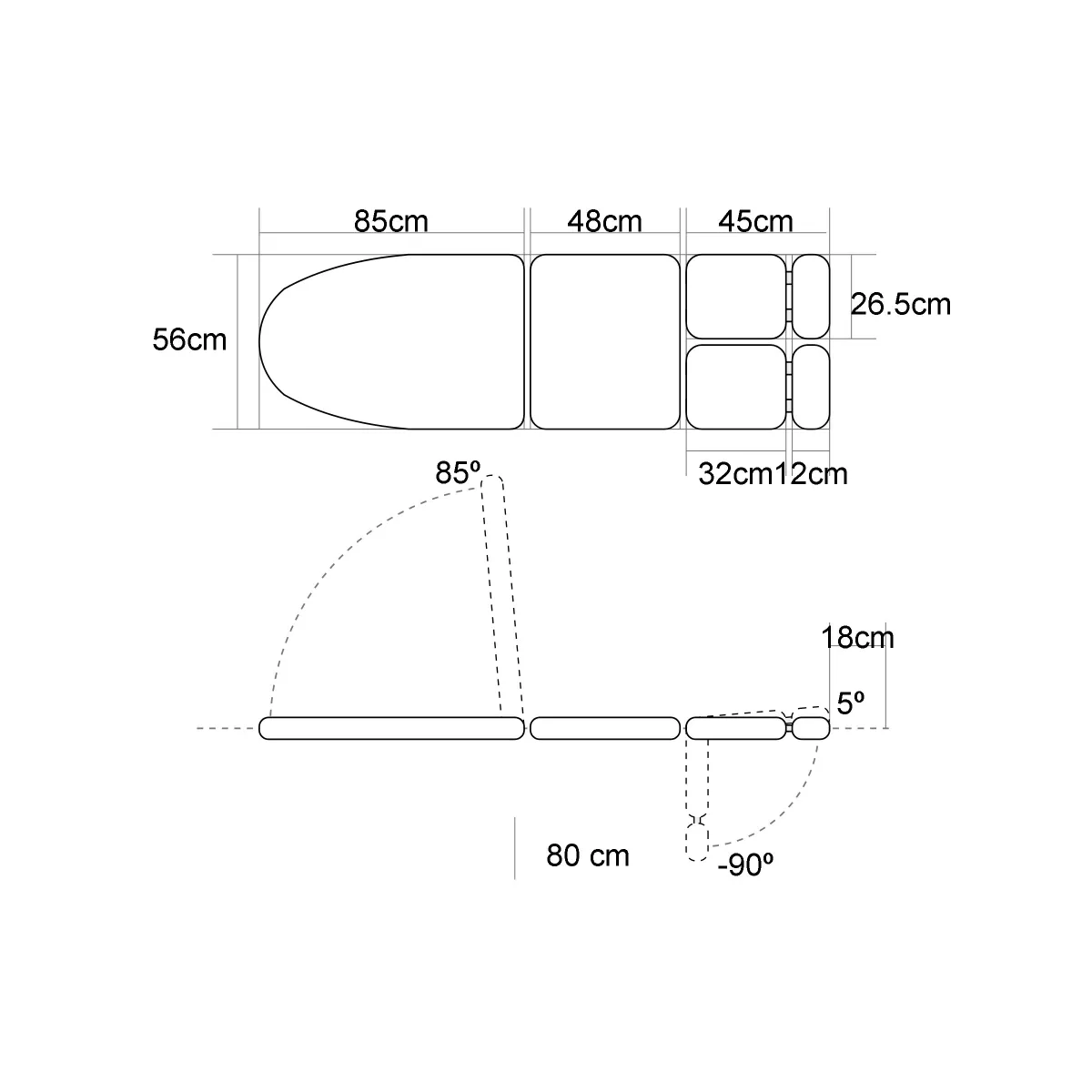 FAUTEUIL DE PODOLOGIE À HAUTEUR FIXE AVEC JAMBIÈRES EXTENSIBLES, REPOSE-TÊTE RÉGLABLE ET ACCOUDOIRS RELEVABLES
